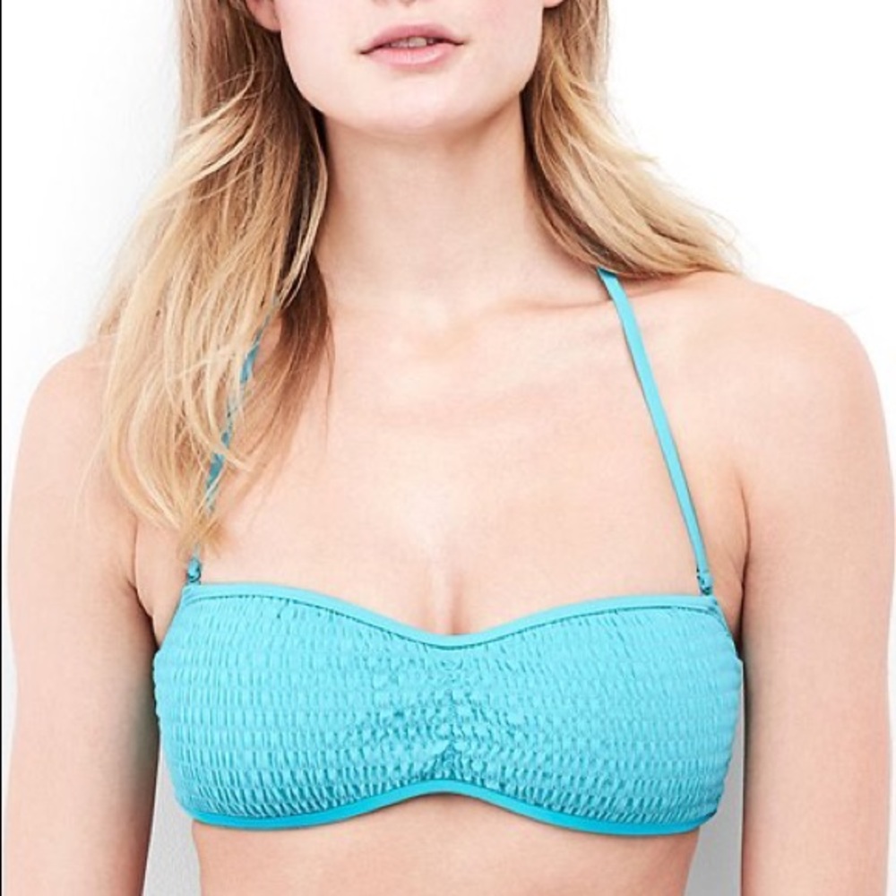 Lands’ End Smocked Bandeau Halter Bikini Top NWOT